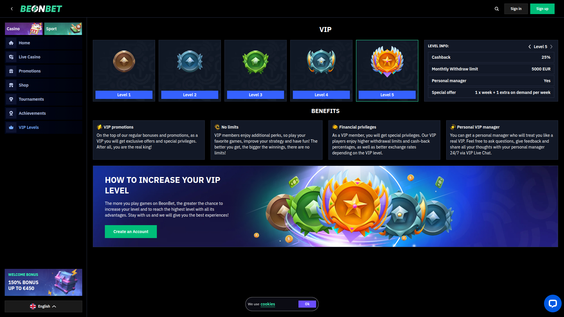 Beonbet Casino Desktop VIP Program