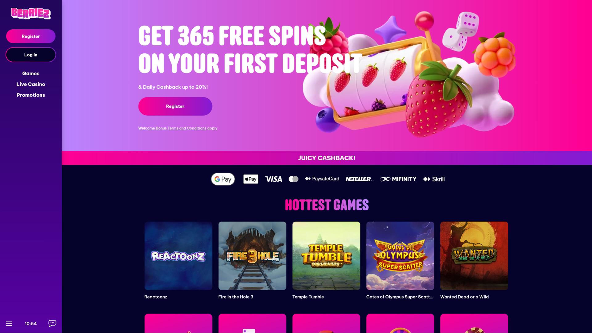 Berriez Casino homepage
