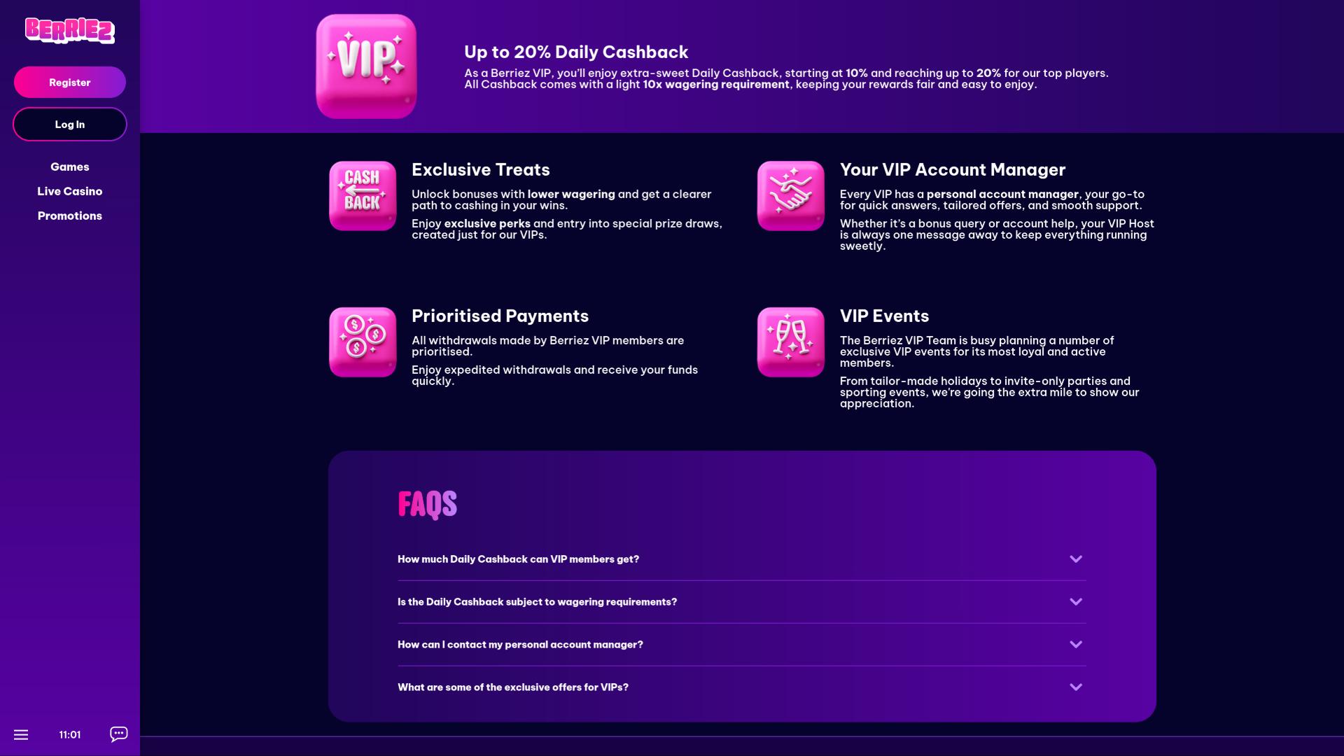 Berriez Casino VIP page
