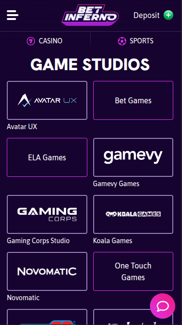 Développeurs de jeux de Bet Inferno Casino sur mobile