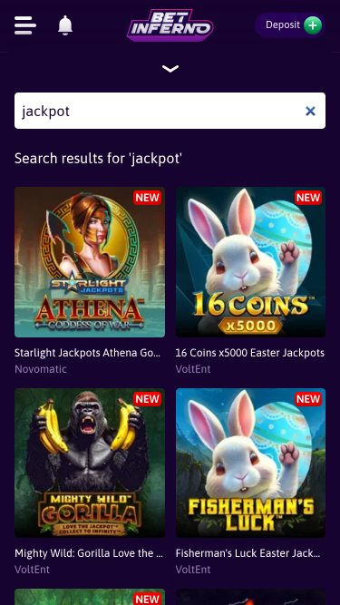 Jackpots de Bet Inferno Casino sur mobile