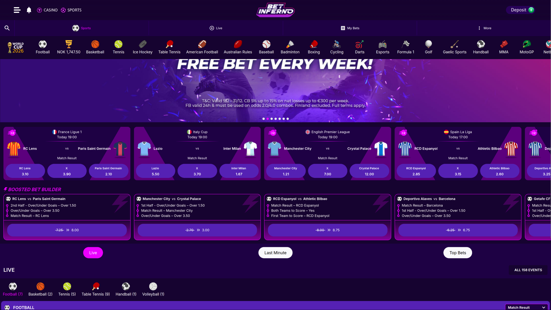 Paris sportifs de Bet Inferno Casino sur ordinateur