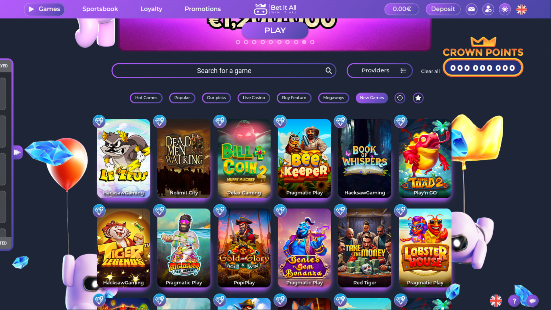 Page d’accueil de Bet It All Casino sur ordinateur