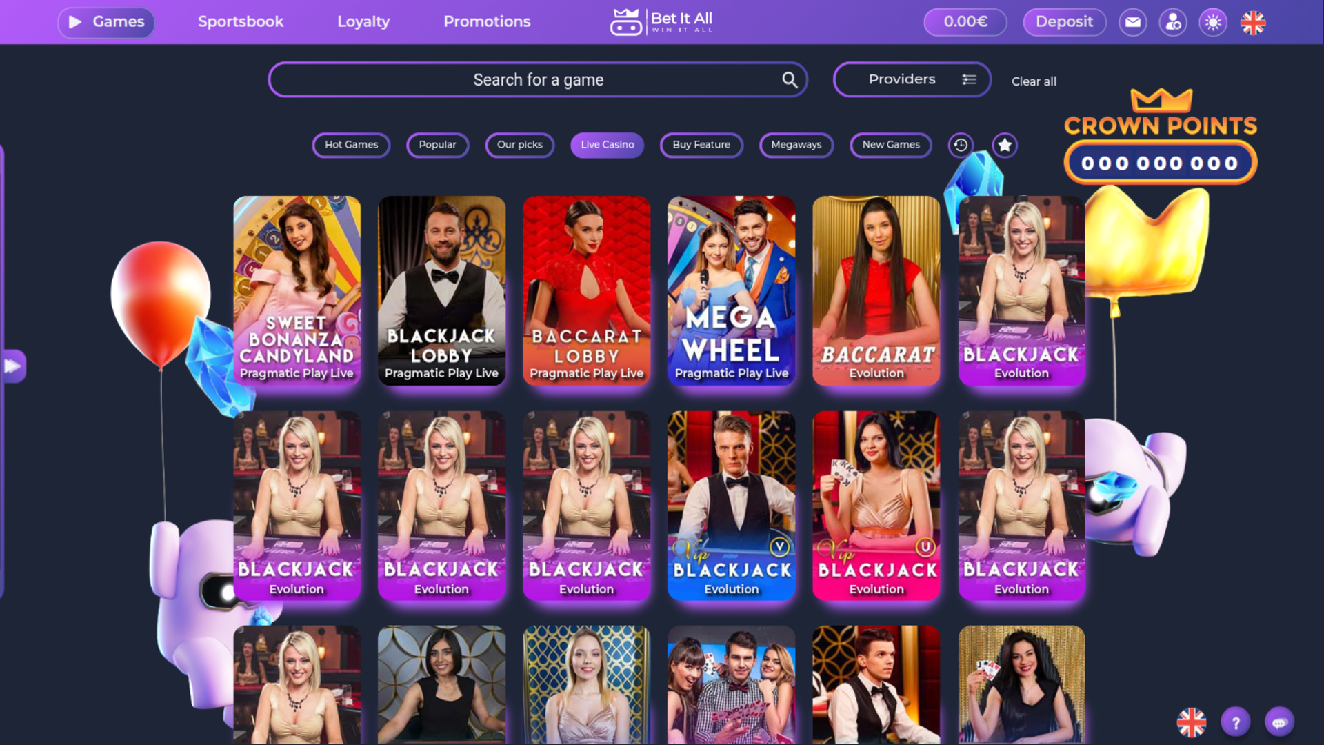 Croupier en direct sur bureau de Bet It All Casino