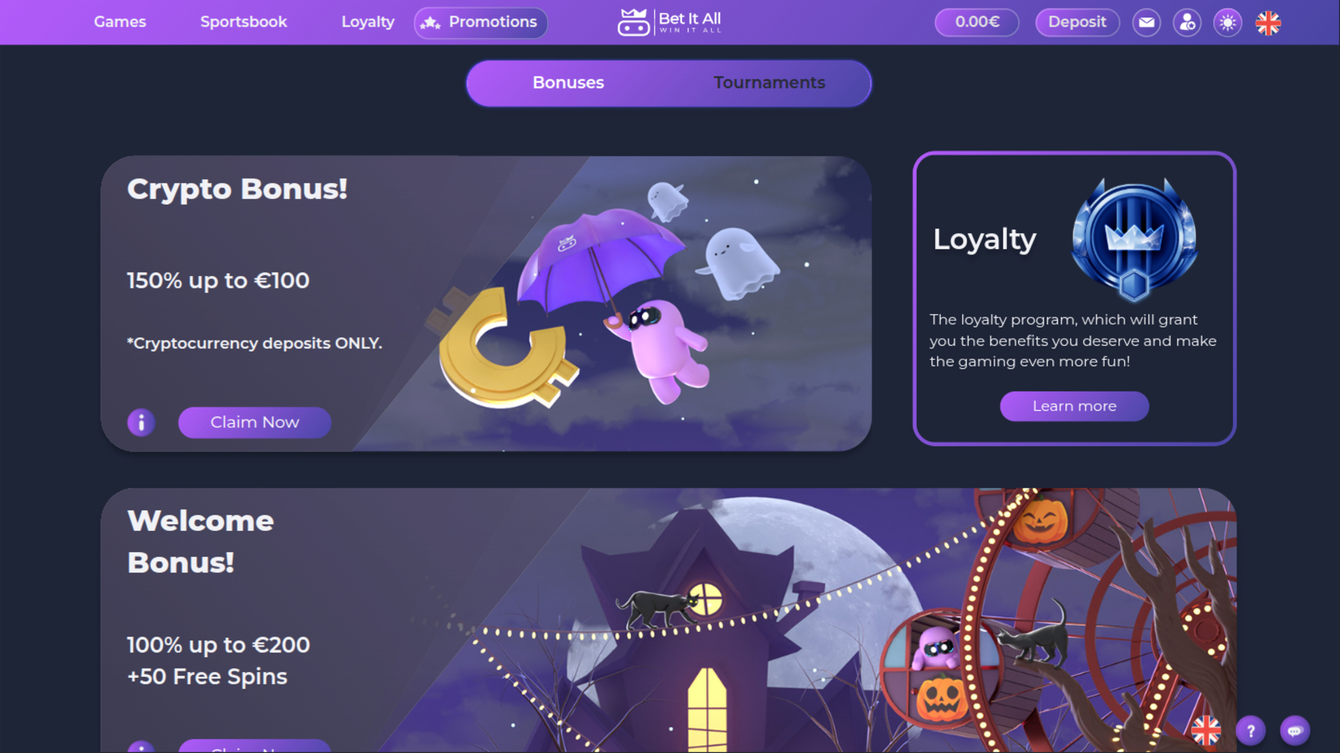 Promotions de Bet It All Casino sur ordinateur