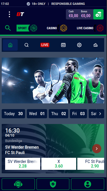 Deportes de Bet Target Casino en móvil