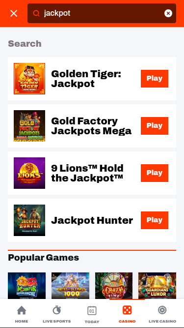 Jackpot mobile de Bet Warrior