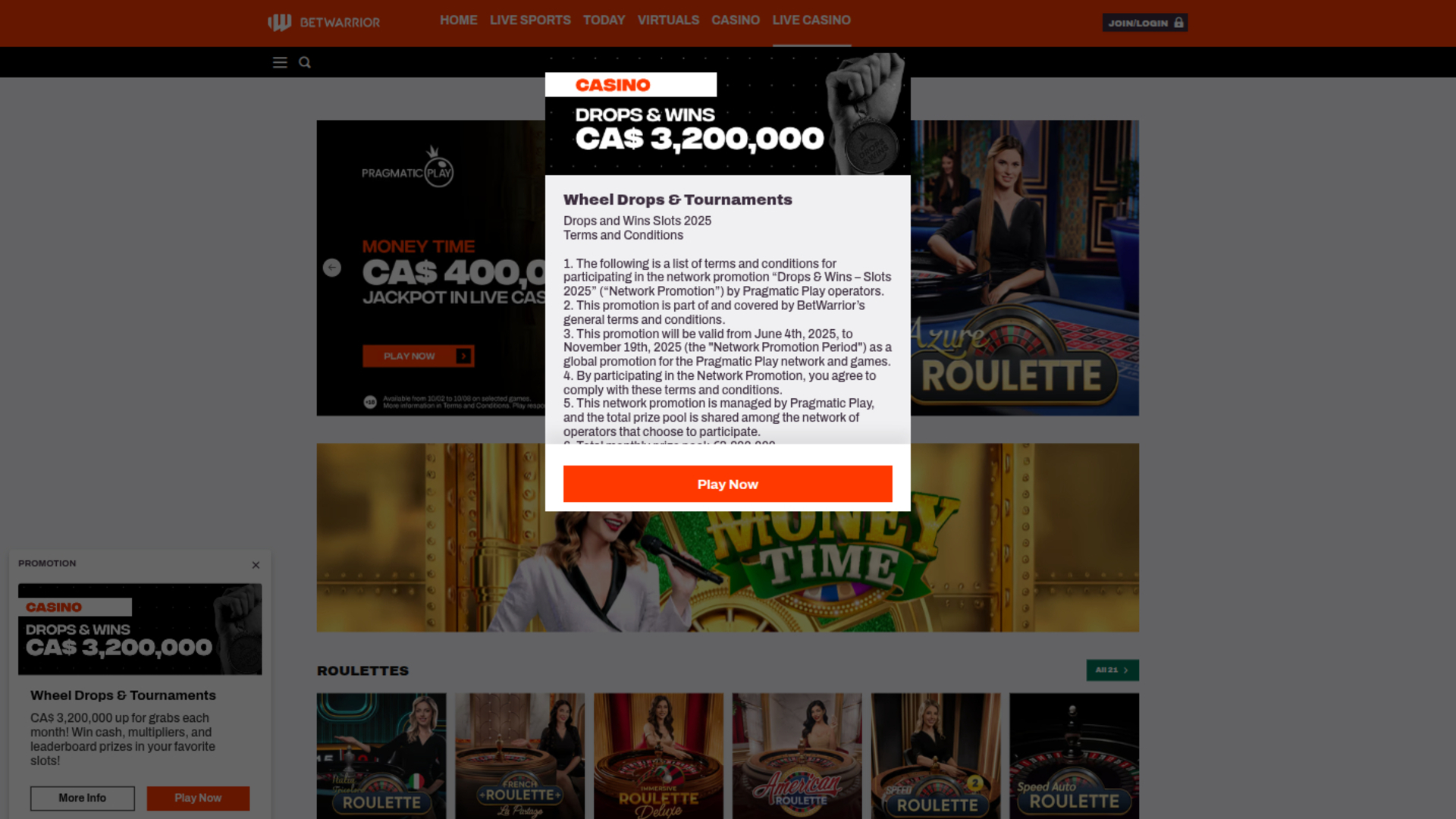 Promotions de Bet Warrior sur ordinateur