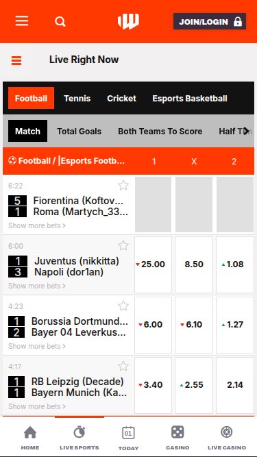 Sports mobiles de Bet Warrior