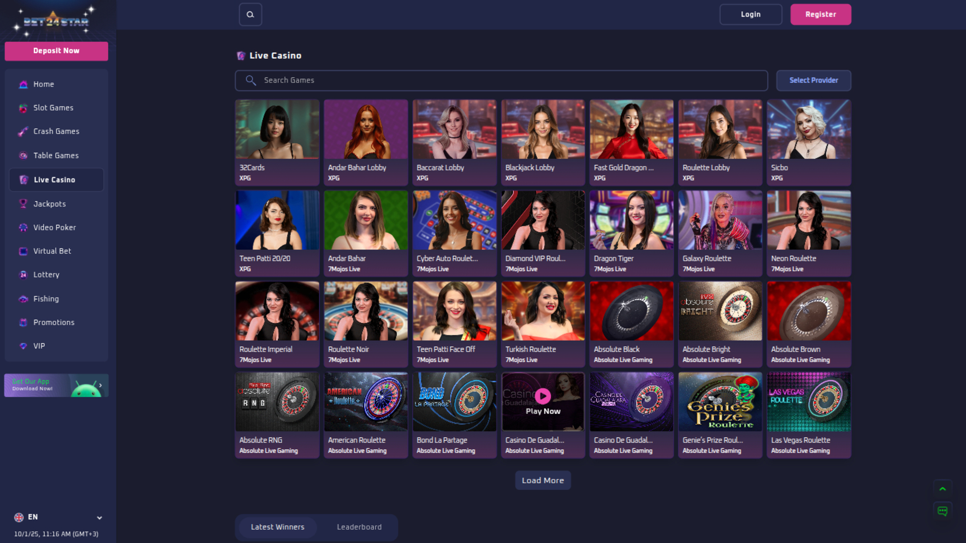 Casinò con croupier dal vivo desktop di Bet24Star Casino