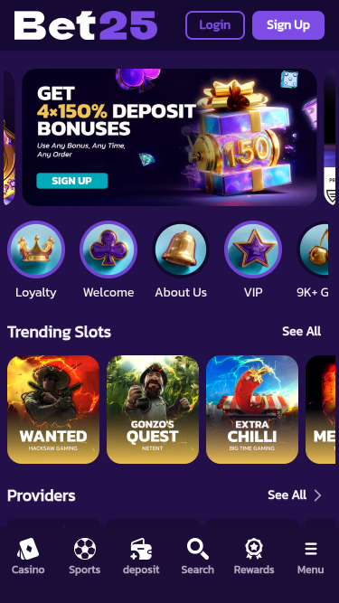 Page d'accueil du casino Bet25