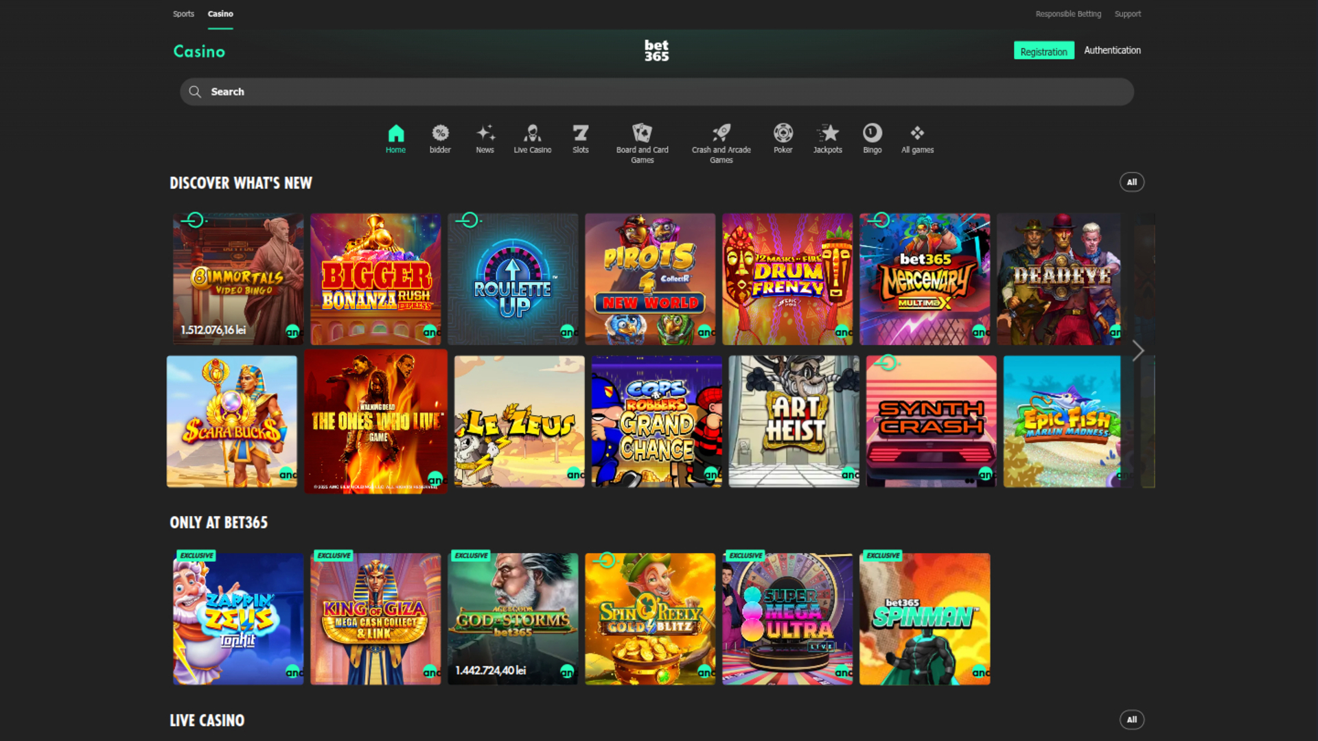 Homepage desktop di Bet365 Casino