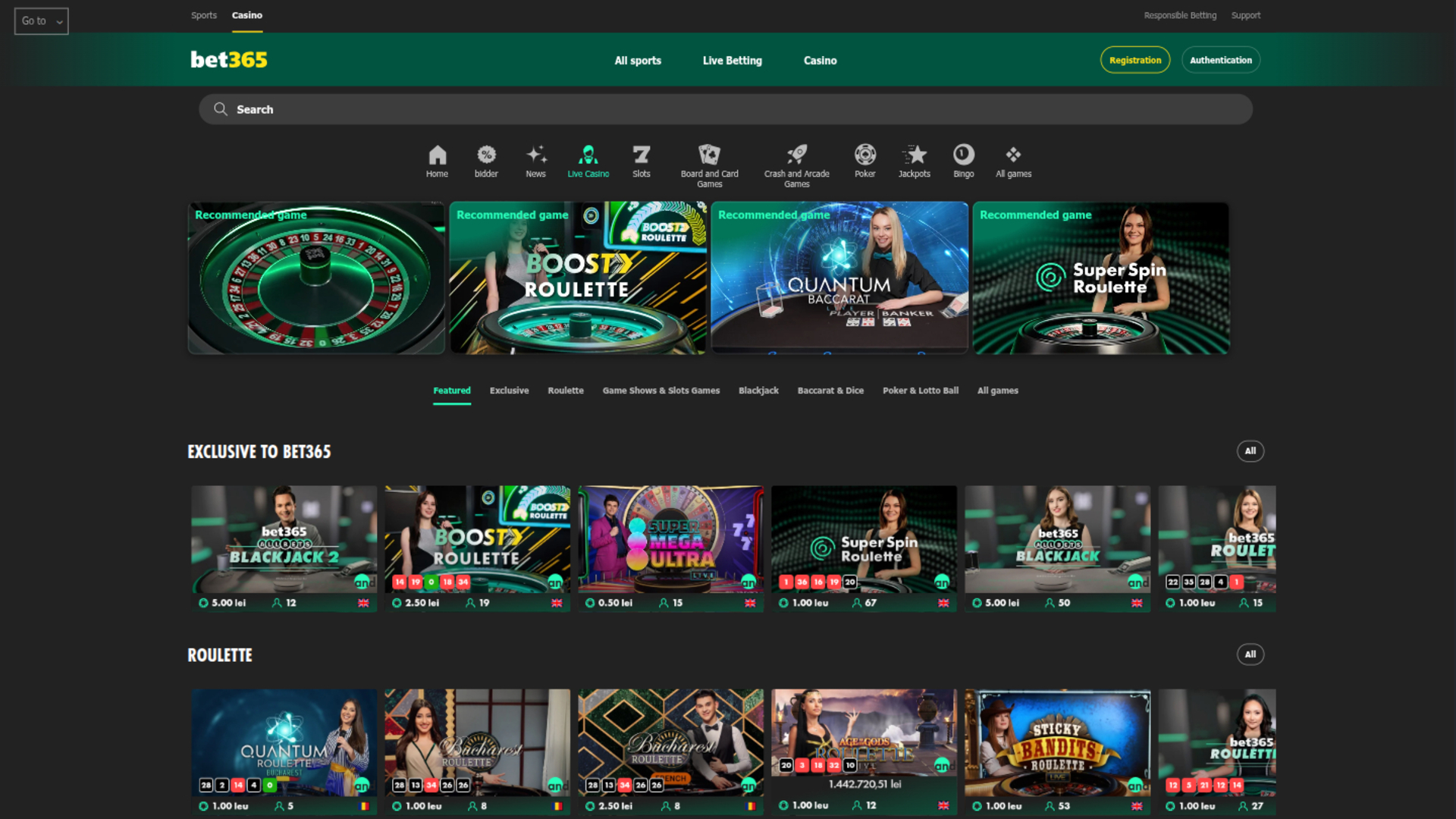 Casinò dal vivo con croupier desktop di Bet365 Casino