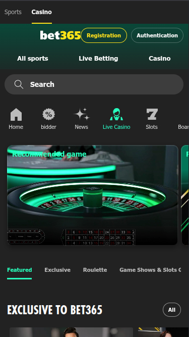 Casinò mobile con croupier dal vivo di Bet365 Casino