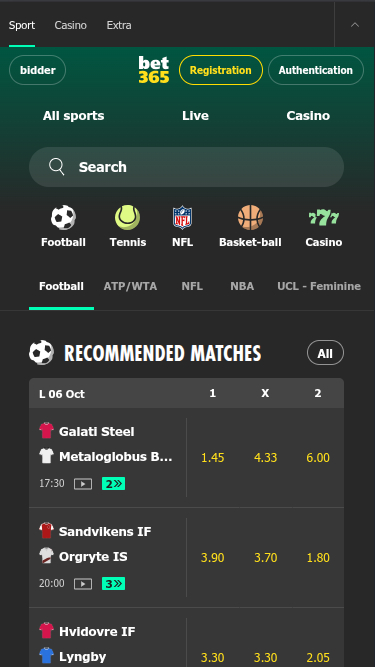 Sport mobile di Bet365 Casino
