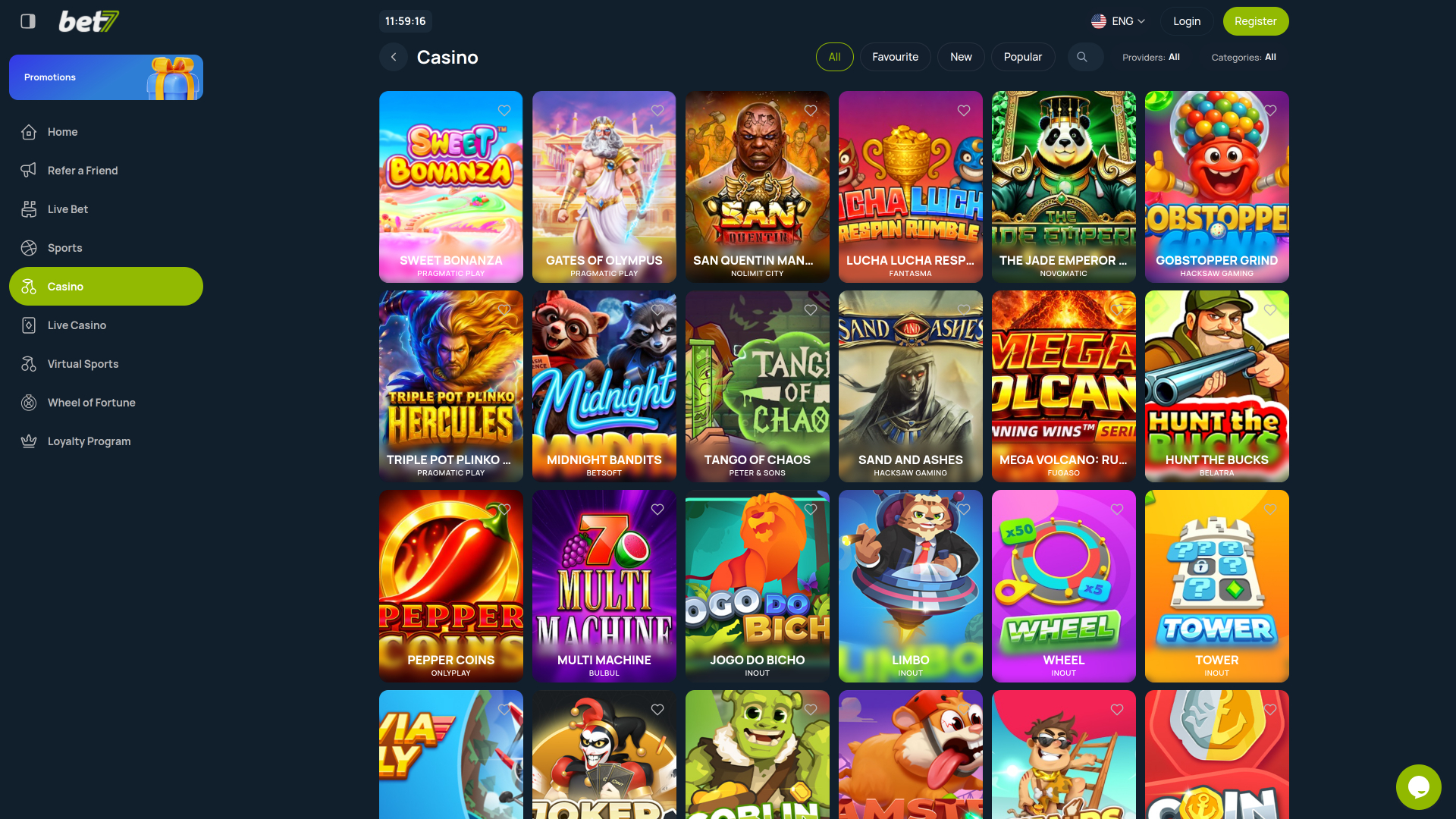 Jeux du casino bet7 sur ordinateur