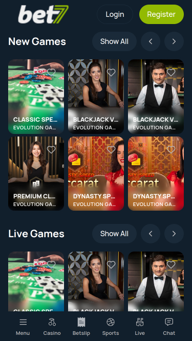 Croupier en direct du casino bet7 sur mobile