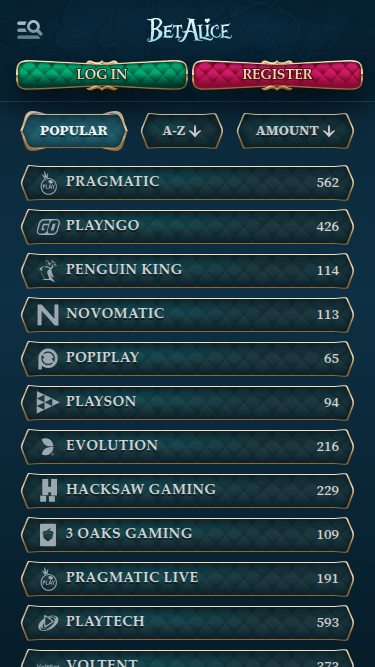 BetAlice Casino mobile Spielentwickler