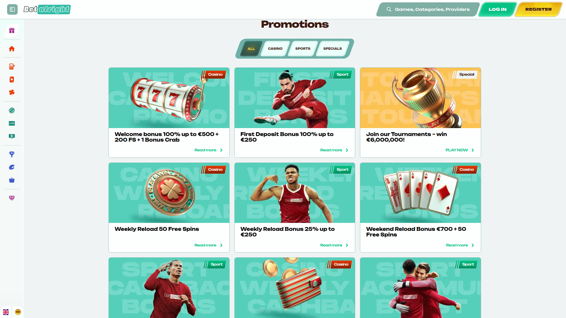 Betalright Casino Desktop-Aktionen