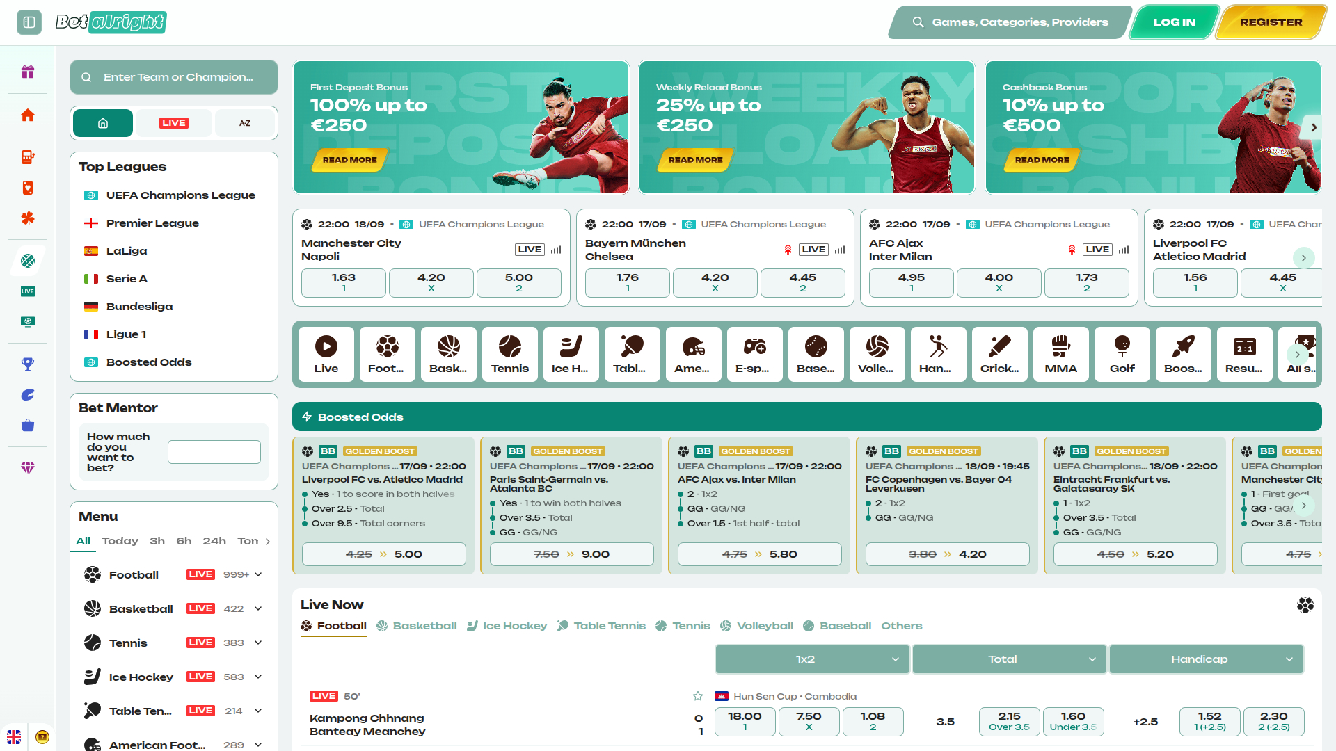 Betalright Casino Desktop-Sportwetten