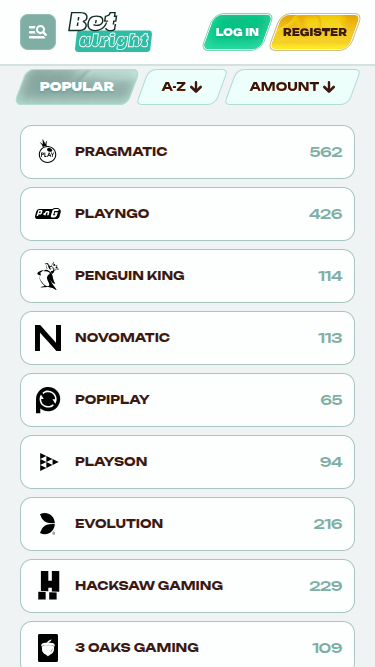 Betalright Casino mobile Spielentwickler