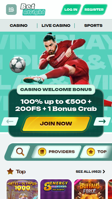 Betalright Casino mobile Startseite
