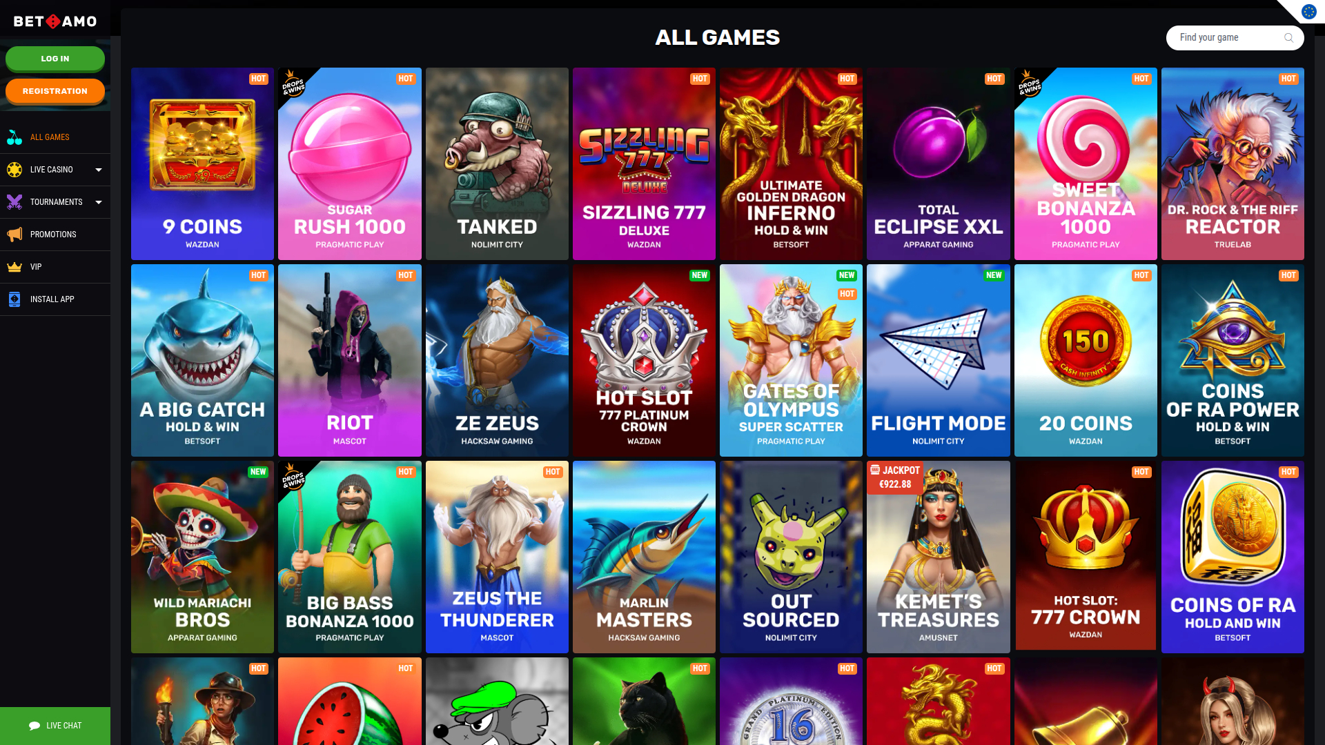 Jeux de bureau de Betamo Casino