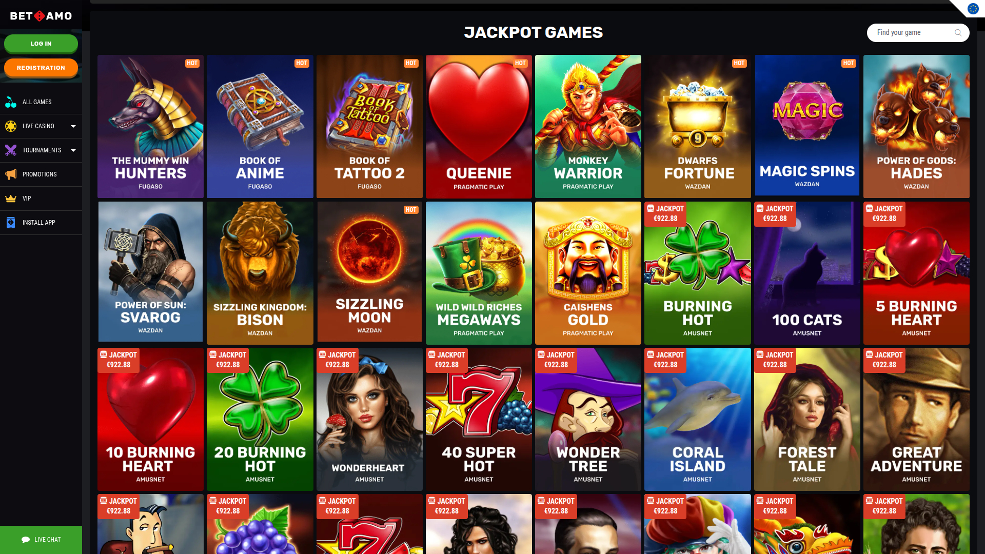 Jackpot de bureau de Betamo Casino