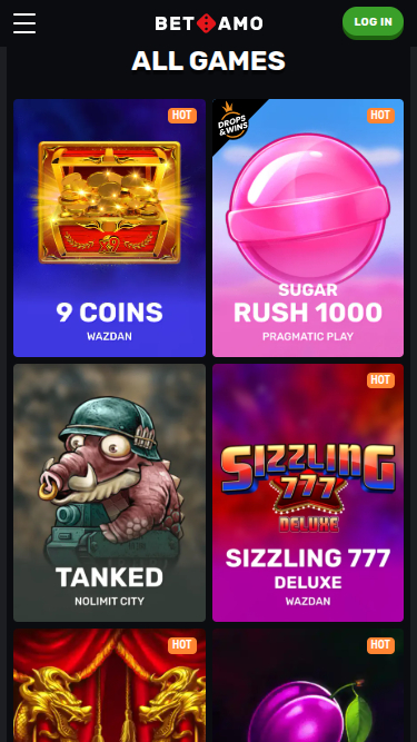 Jeux mobiles de Betamo Casino