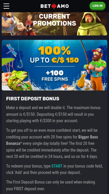 Promotions mobiles de Betamo Casino