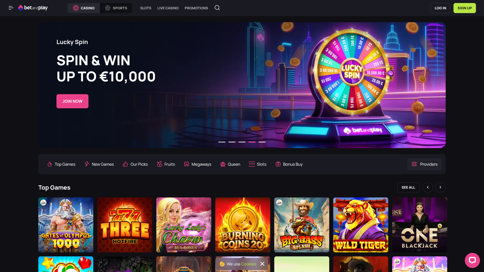 Главная страница Betandplay Casino на компьютере