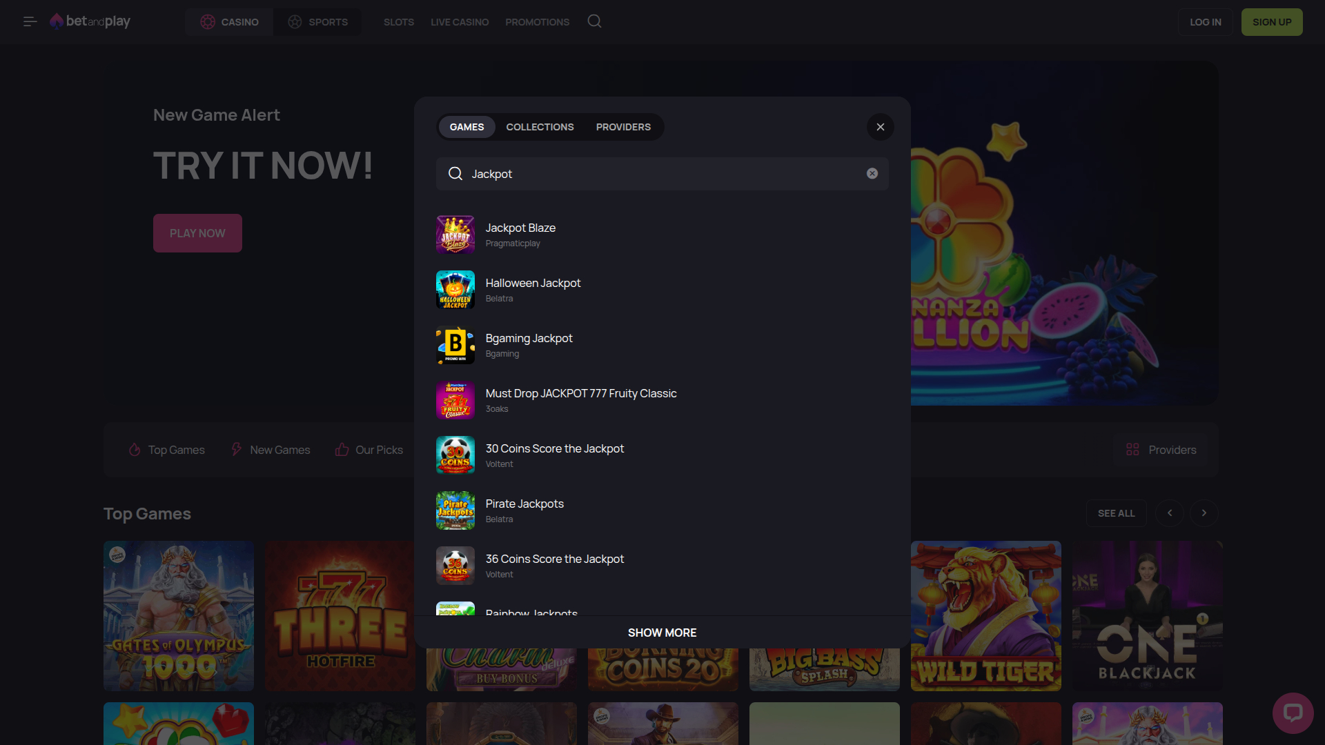 Джекпот Betandplay Casino на компьютере