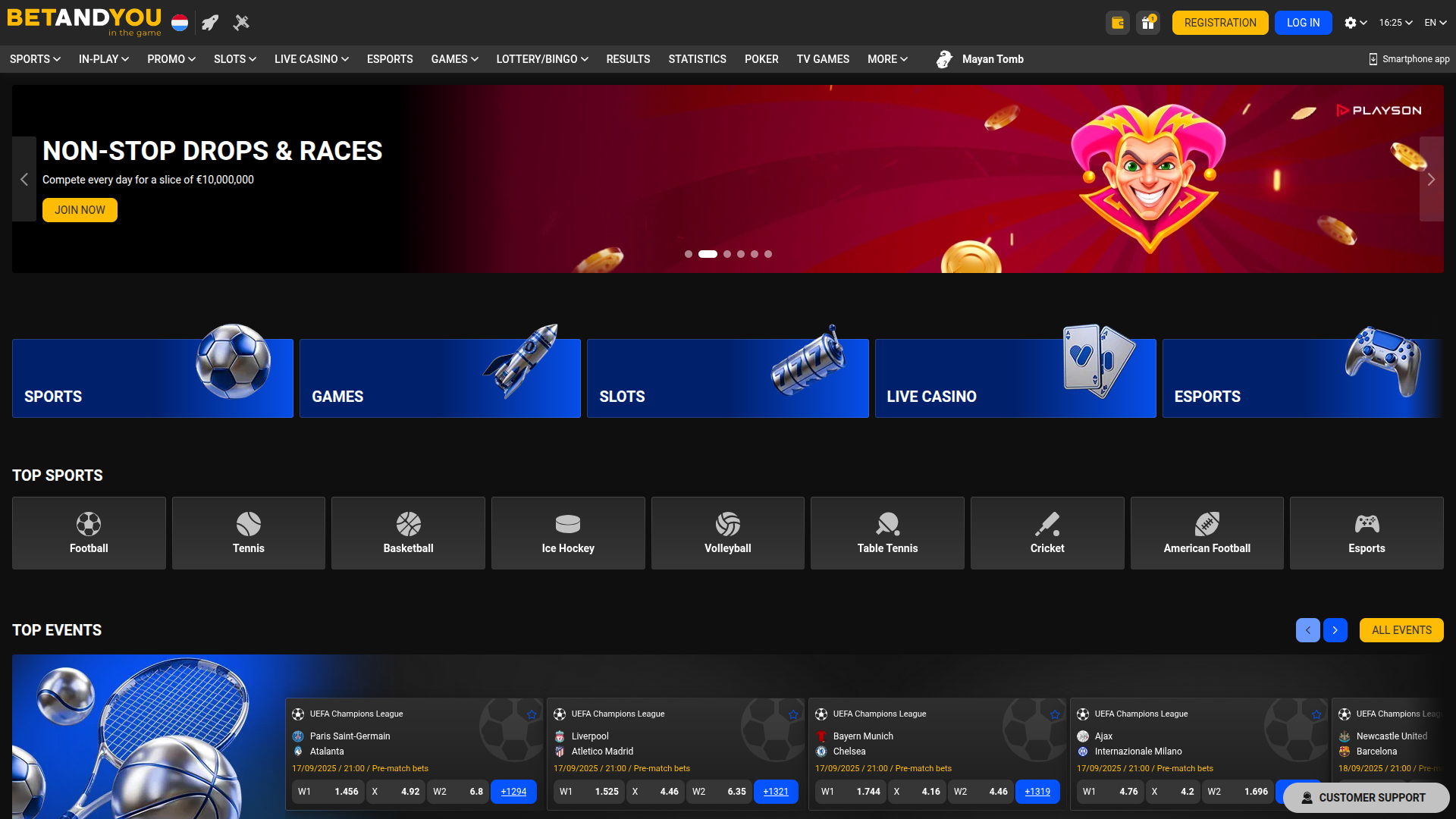 Главная страница Betandyou Casino для компьютера