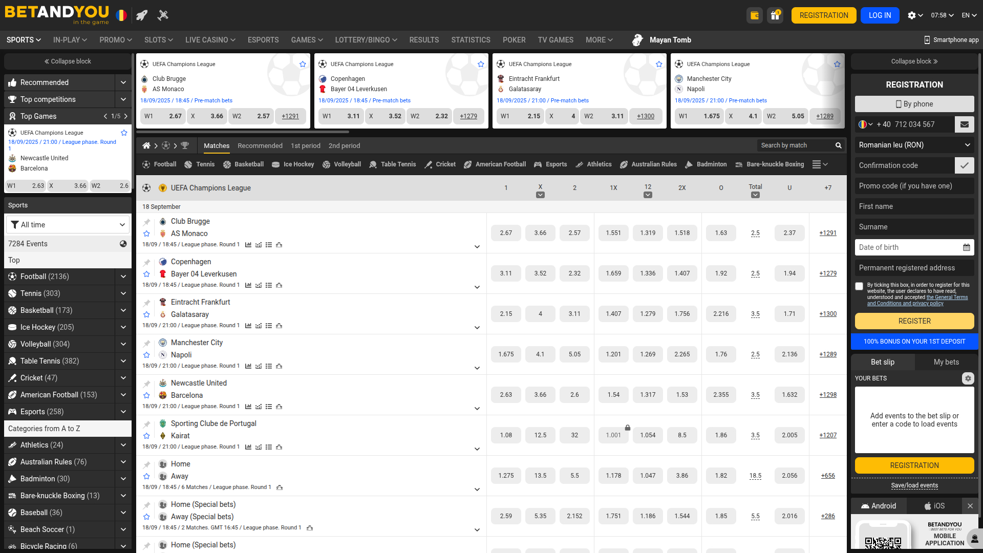 Ставки на спорт Betandyou Casino для компьютера