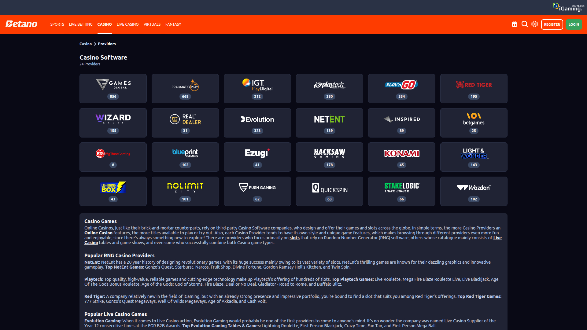 Desenvolvedores de jogos para desktop do Betano Casino