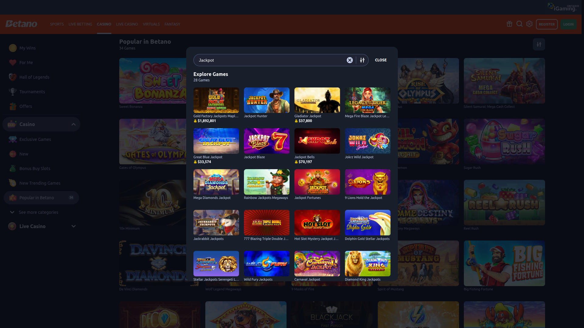 Jackpot para desktop do Betano Casino