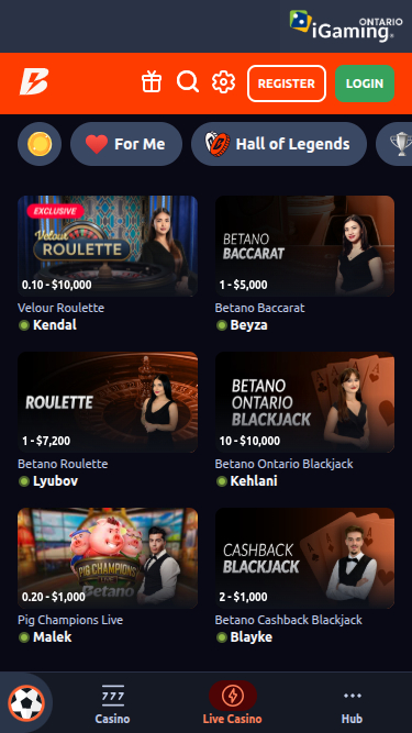 Dealer ao vivo móvel do Betano Casino