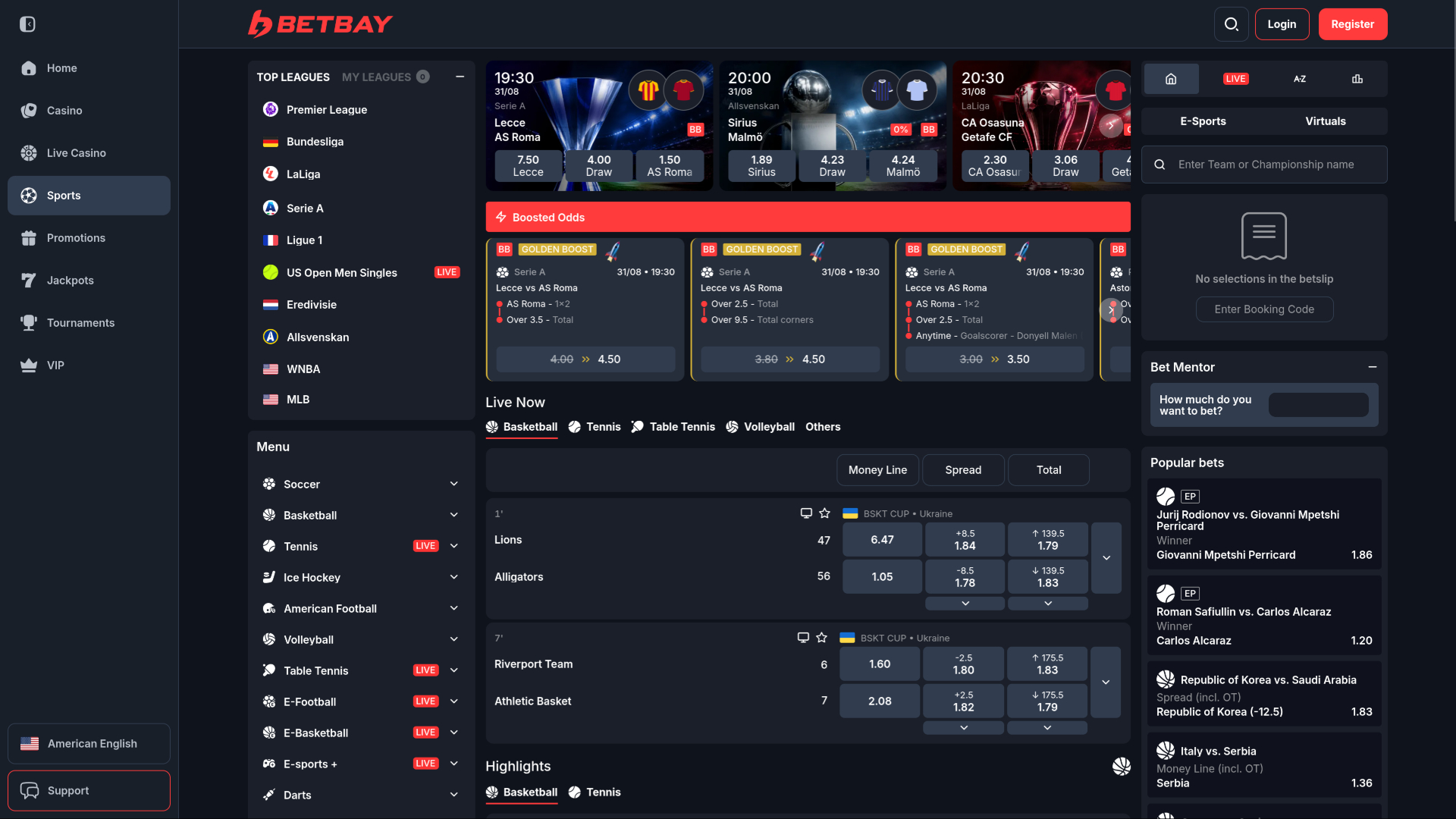 BetBay Casino Sport da Desktop