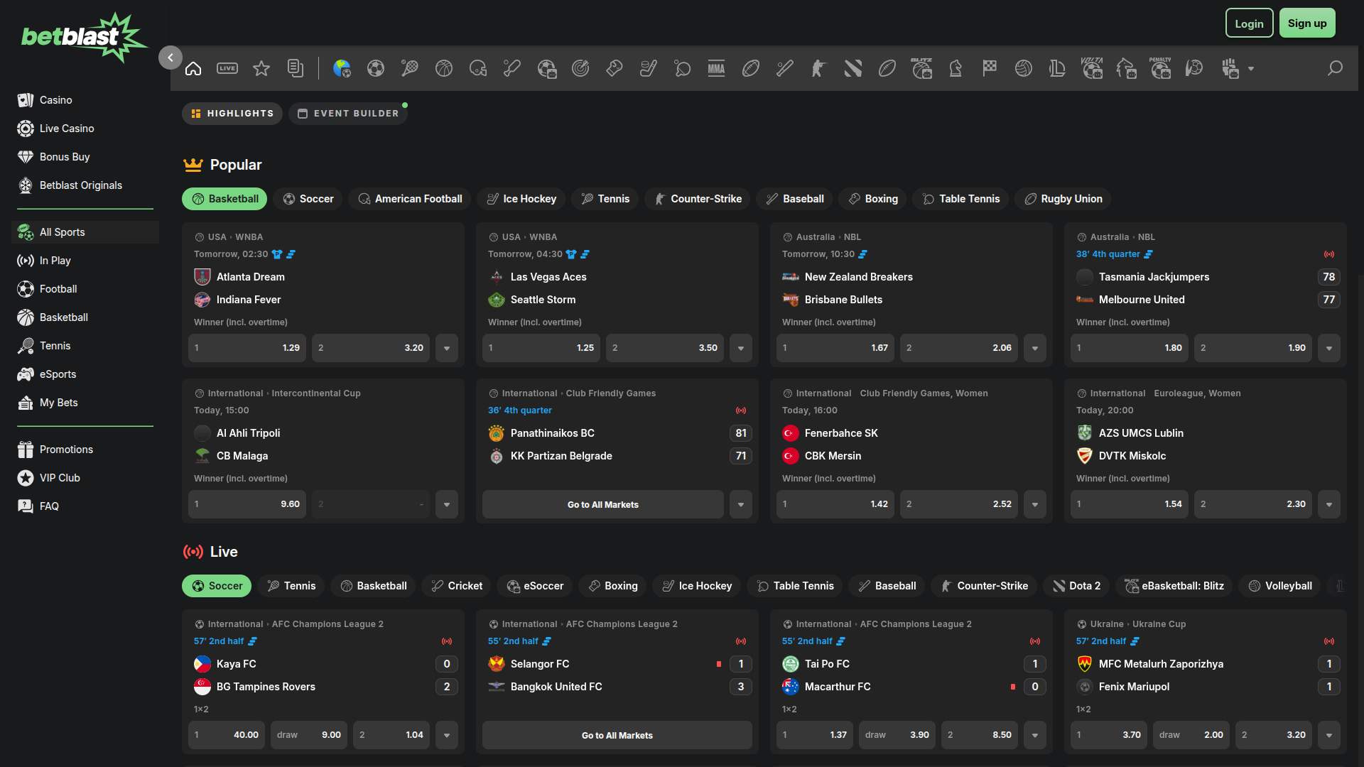 BetBlast Casino Desktop Sports