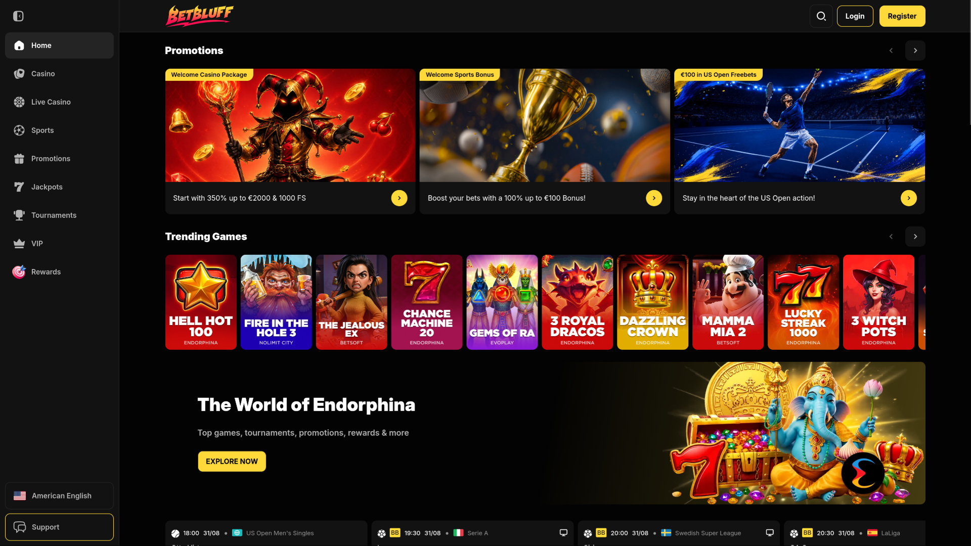 Pagina iniziale desktop di BetBluff Casino