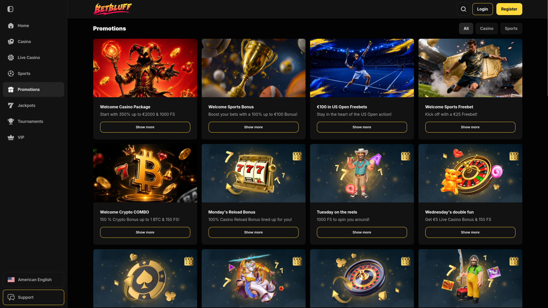 Promozioni per desktop del casinò BetBluff