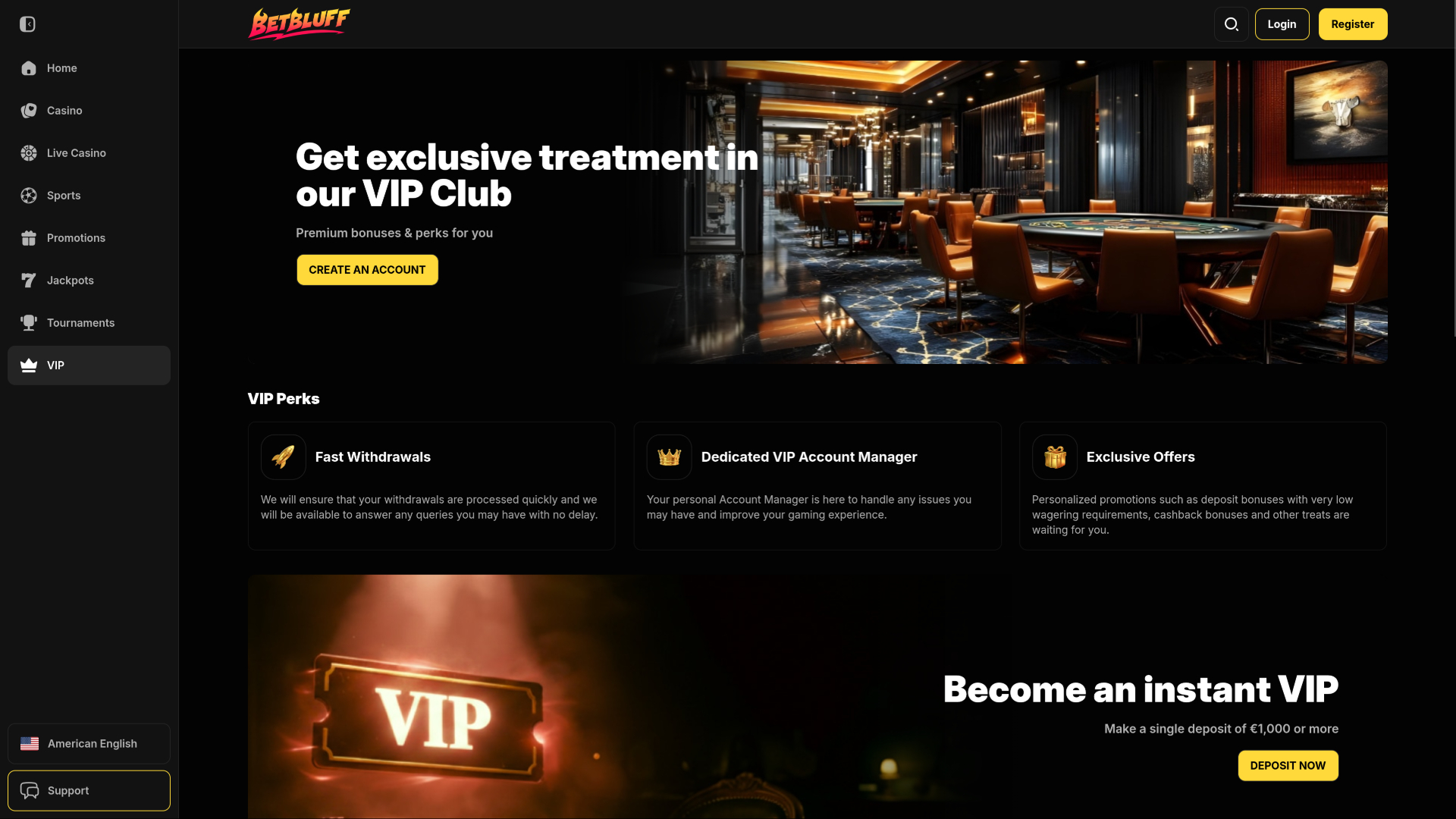 BetBluff Casino Desktop VIP