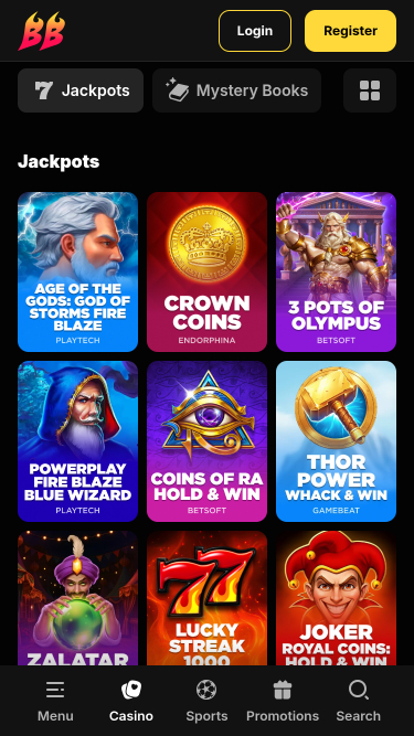 Jackpot mobile del casinò BetBluff
