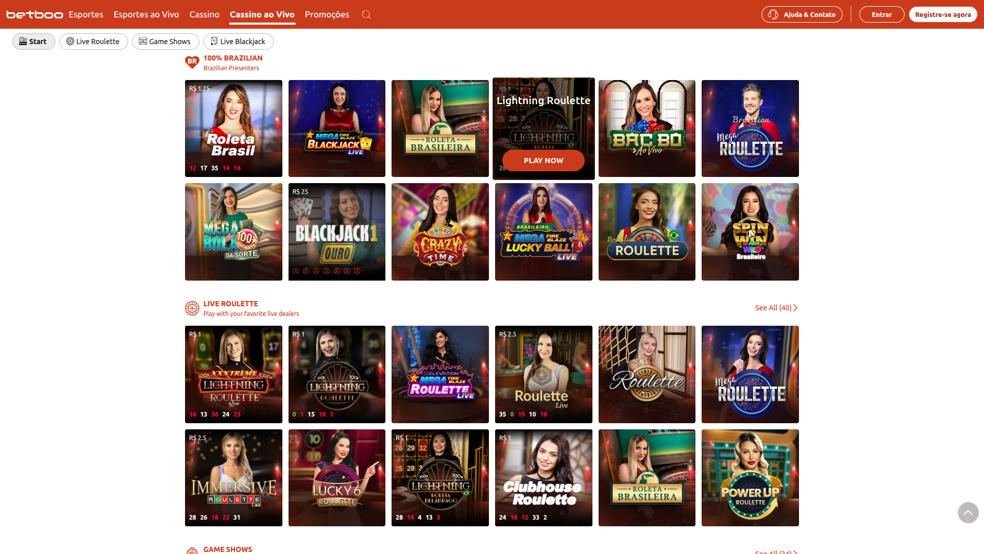 Dealer dal vivo desktop di Betboo Casino