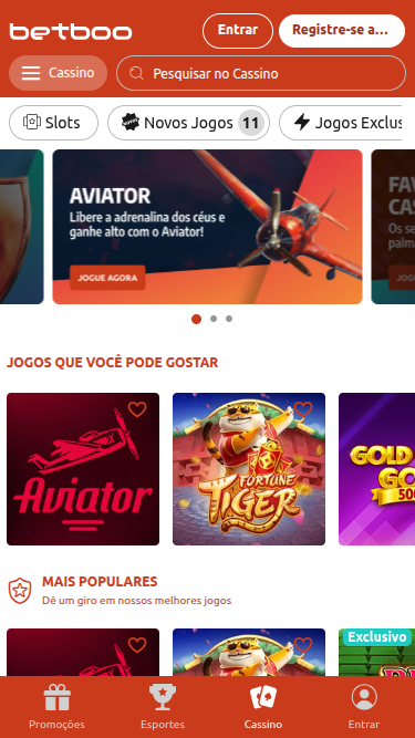 Homepage mobile di Betboo Casino