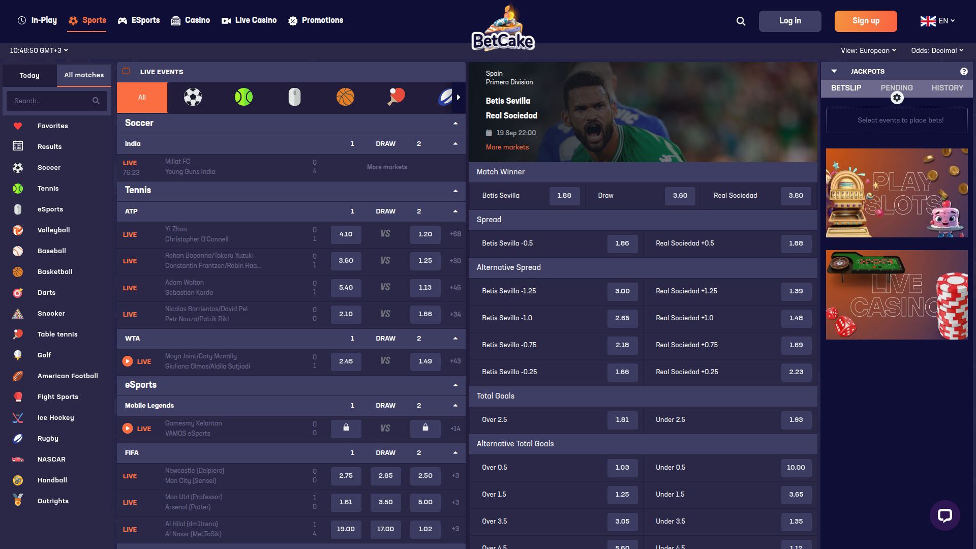 Deportes de escritorio de BetCake Casino