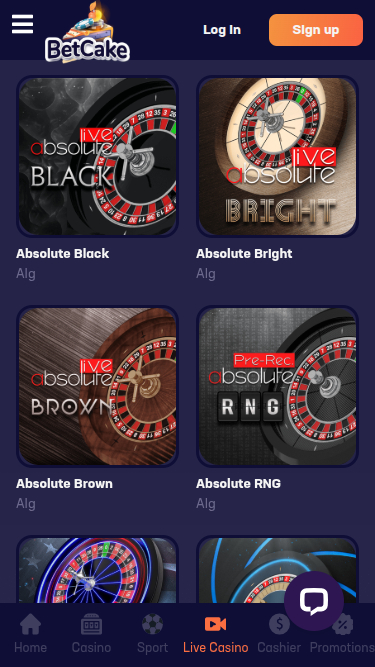 Crupier en vivo móvil de BetCake Casino