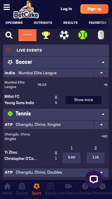 Deportes móviles de BetCake Casino