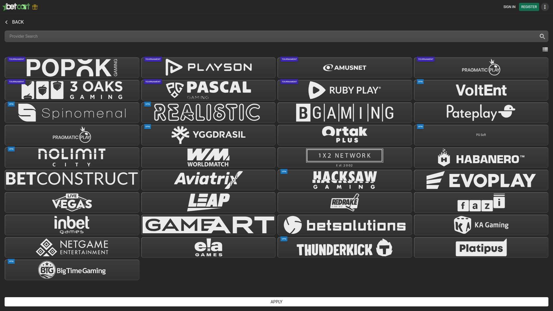 Développeurs de jeux de bureau de Betcart Casino