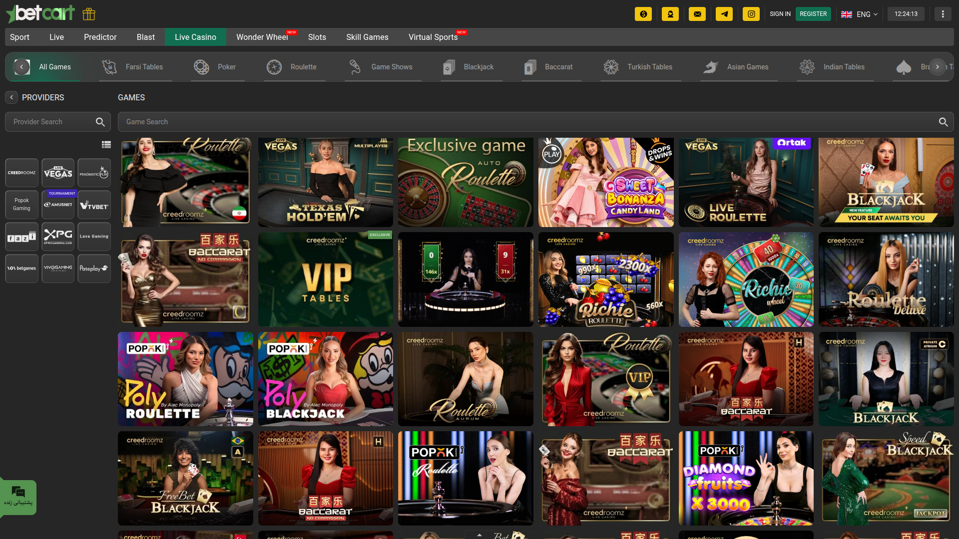 Croupier en direct sur bureau de Betcart Casino